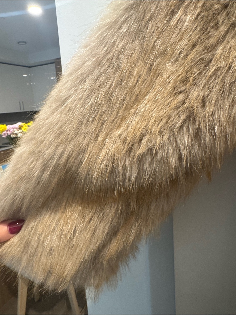 Faux Fur Coat in Camel - Women's Plush Jacket - Picture 6 of 7